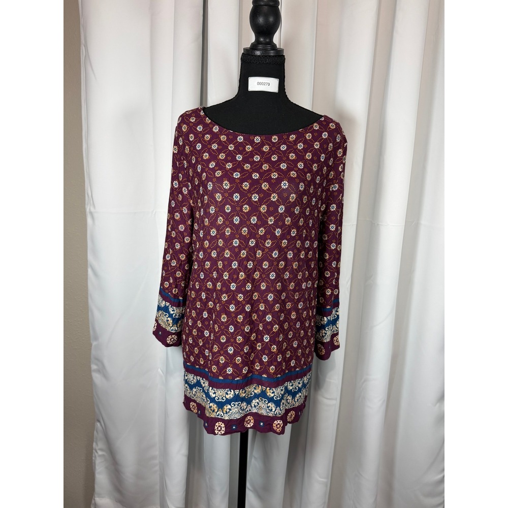 Chicos Star Strike Bateau Neck Top LS Knit Pattern Multi Purple Size 2 Large
